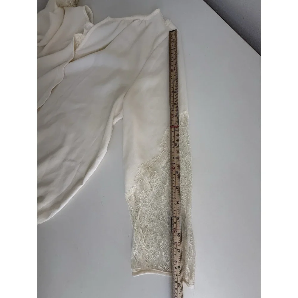 Ann Taylor Blouse Womens S Ivory Lace Sleeve V Neck Sheer Back Dressy Top